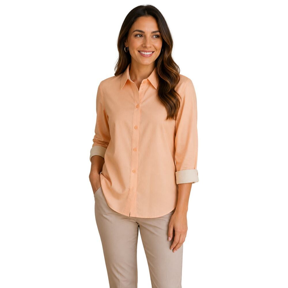 M 10 12 Coldwater creek no iron peach orange career casual button up 3/4 sleeve#